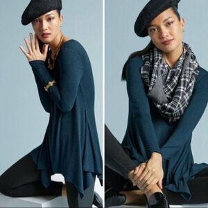 Cabi teal blue asymmetrical hem super soft halftime tunic top